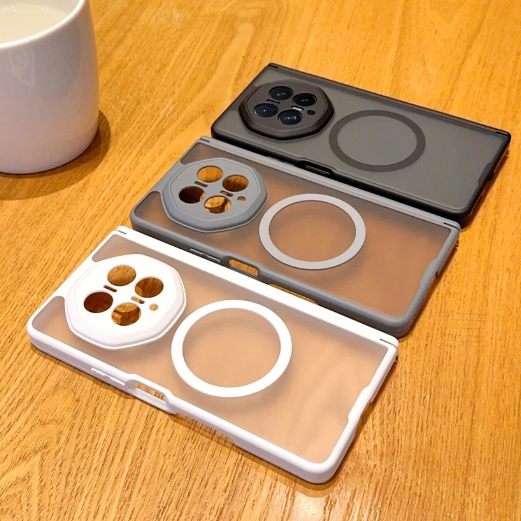 Translucent Magnetic Shockproof Phone Case with Full Hinge Protection and Wireless Charging Compatibility