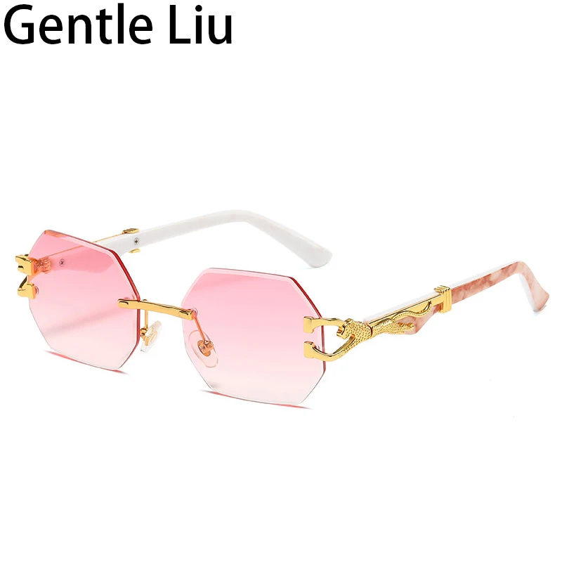 Small Frame Hexagon Rimless Sunglasses Men Retro Frameless