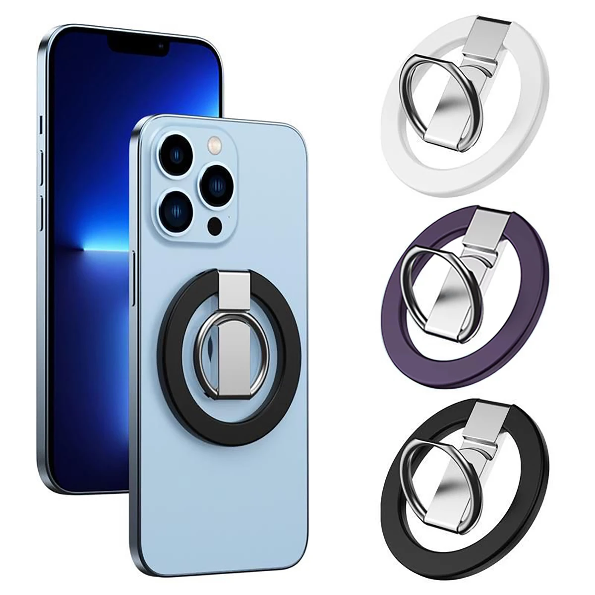 Portable Folding Magnetic Phone Holder with Adhesive Ring Buckle