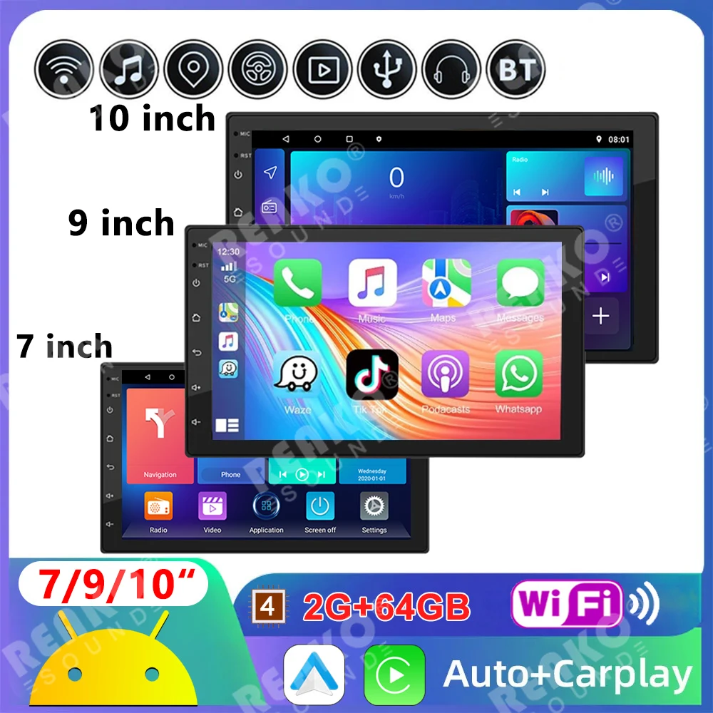 

REAKOSOUND 2 Din Car Radio Carplay Android Auto 7 9 10 Inch 2G 64G Universal Multimedia Player DSP AM RDS AHD GPS WIFI Autoradio