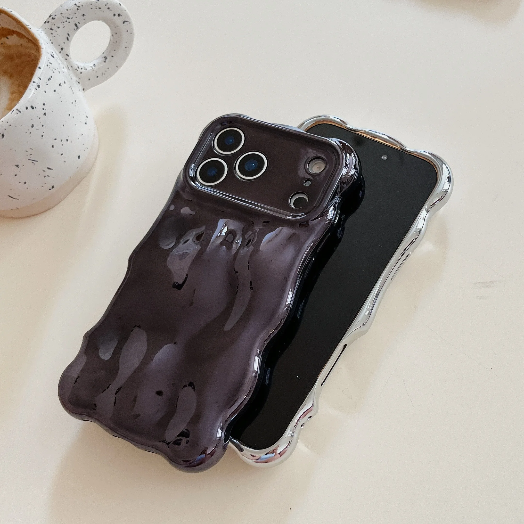 Glitter Glossy 3D Meteorite Wavy Plating Soft Case with Bubble Camera Protection