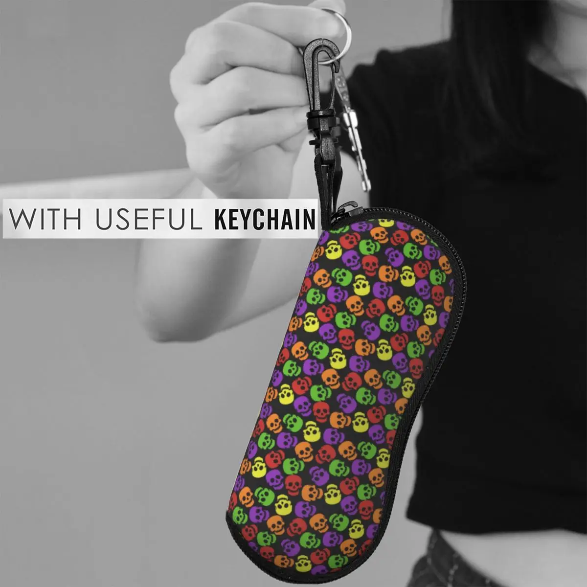 

Halloween Print Horizontal Glasses Case Colorful Skull Daily Classic Sunglasses Pouch Personalized Men Women Eyewear Box