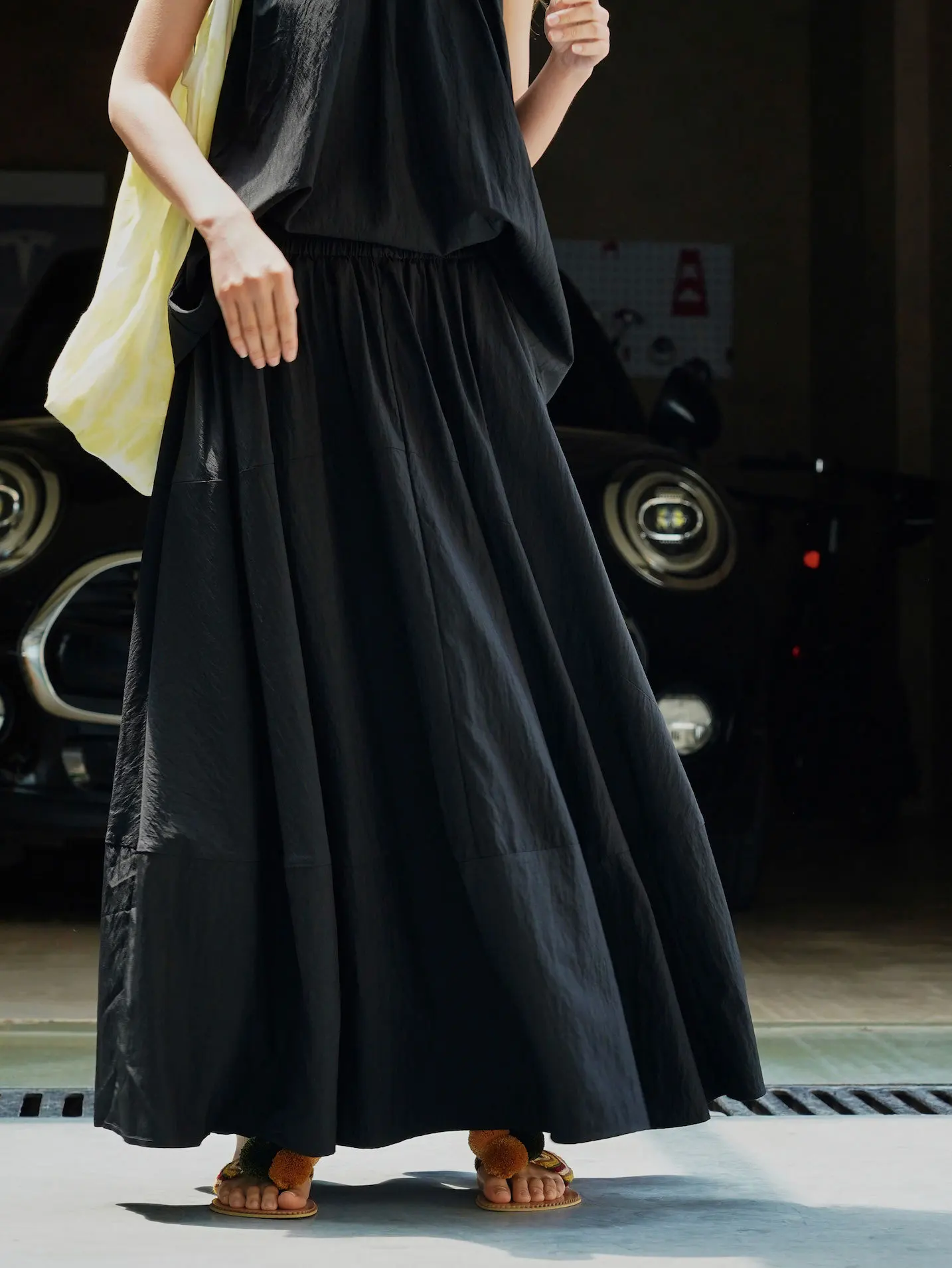 

Summer women's casual solid color high waisted loose fitting skirt