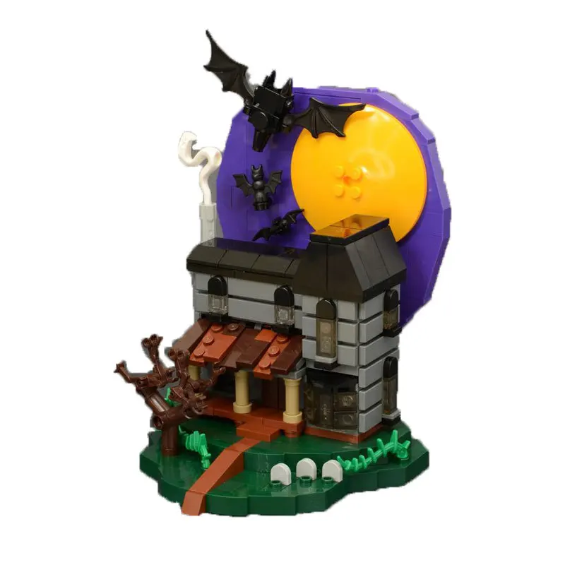MOC rumah hantu kelelawar Halloween kreatif, rumah Soul hantu