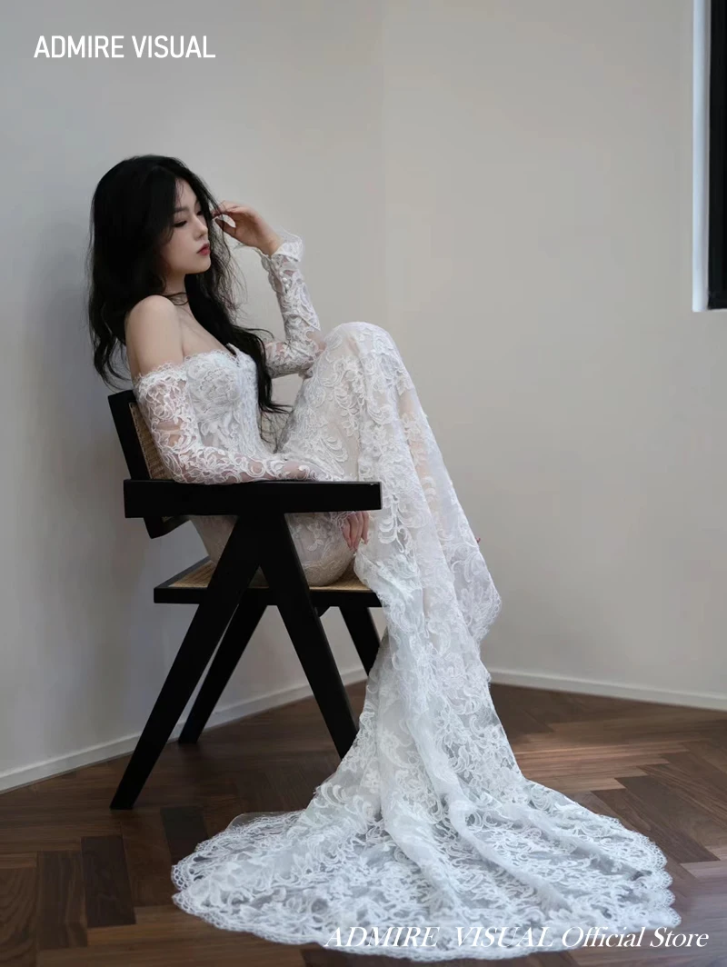 マーメイドレースのウェディングドレス,長袖,エレガント,裸の肩