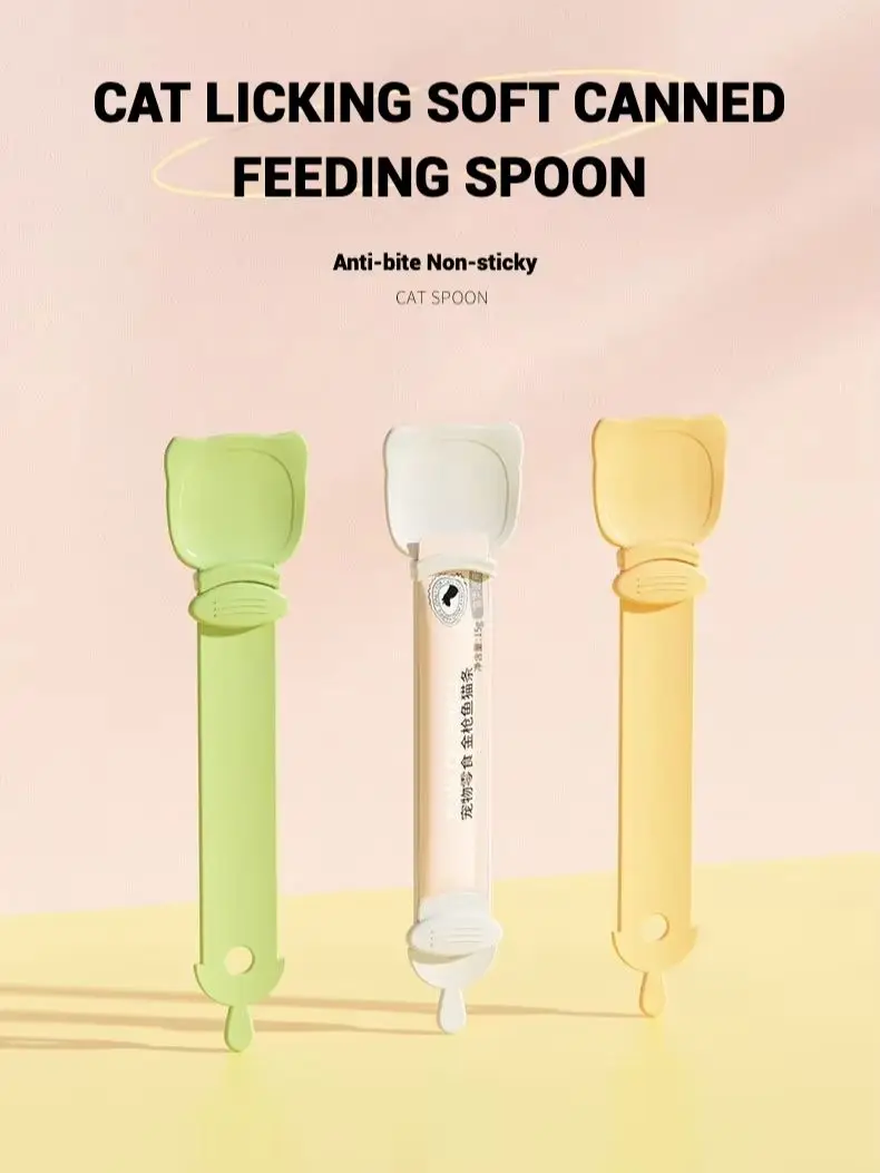 Cat Strip Spoon Squeezer With Sliding Squeezer Spill Proof Wide Mouth And Long Handle For Effortless One Handed Mess Free Feedin