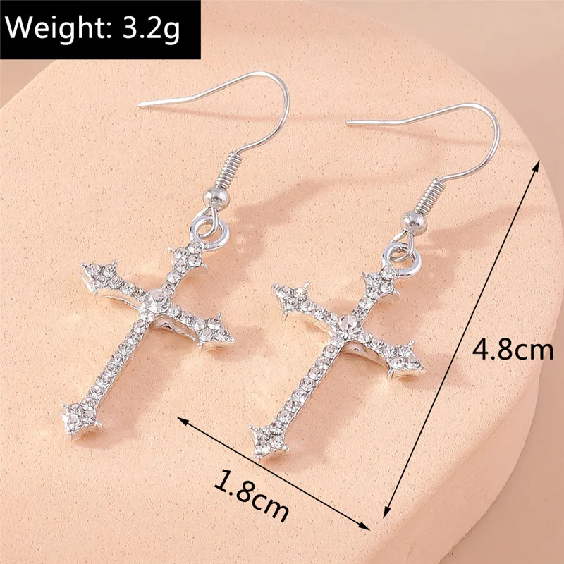 Schillernde Zirkon Kristall Kreuz Ohrringe für Frauen Männer Gothic Punk Hip Hop Jesus Kruzifix Baumeln Ohrring Christian Party Schmuck – Detail 5