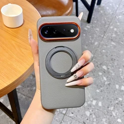 Luxury Magnetic PU Leather Phone Case with Rotatable Ring Stand and Anti - Fall Protection for Google Pixel 11 (Grey - with Ring)