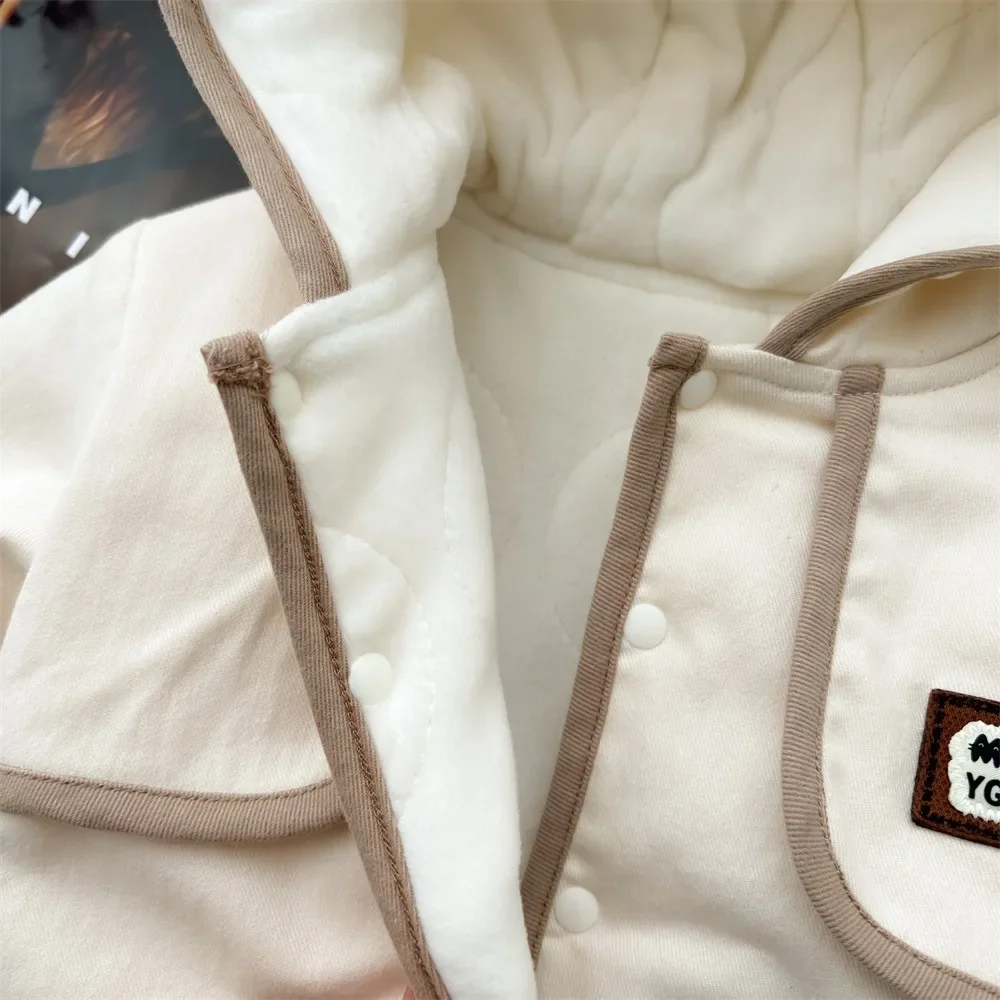 Winter New in Kids Baby Girls Boys Thicken Contrast-colored Quilted Jacket , Infant Toddler Hooded Fashion Top Outwear Coat
