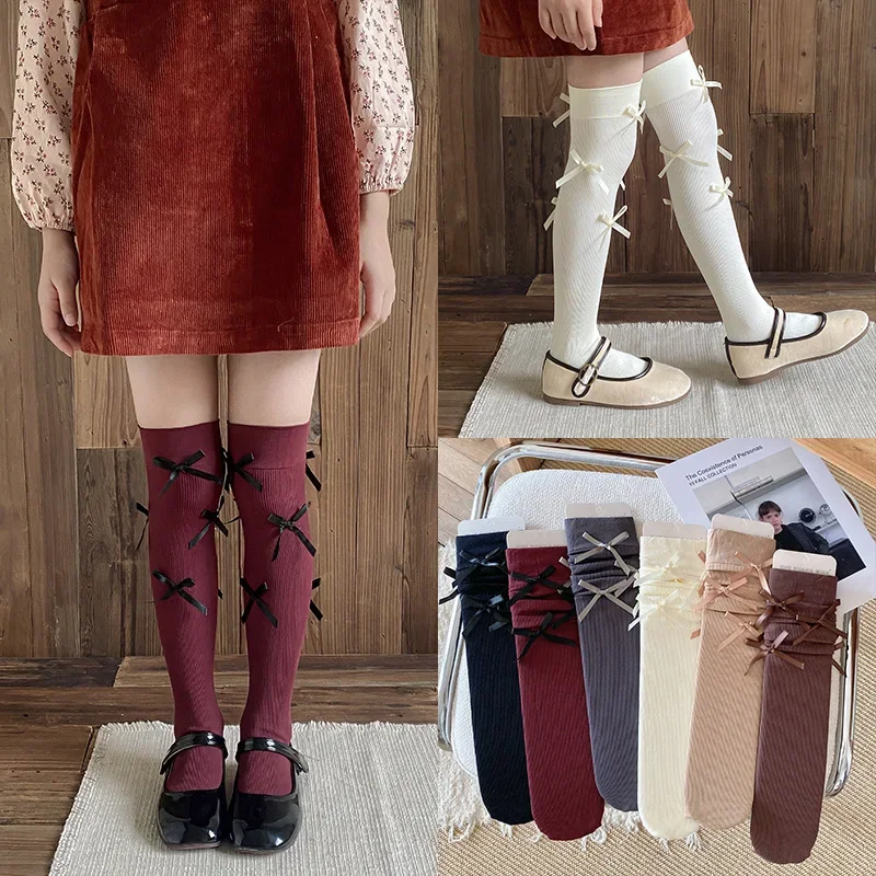 1 Pair Cute Fashoin Kids Legging Stocking Sock School Korean Fashion Bow Knee High Sock Children Spring Autumn Soft Cotton