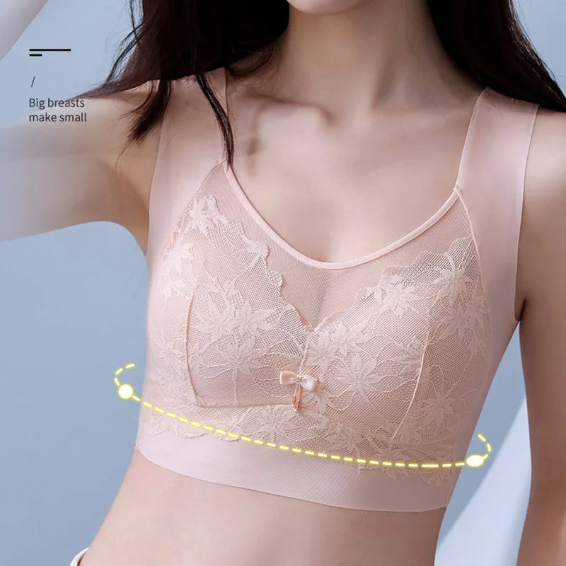 New Gathering Chest Wrapping Underwear Fashion Women's Anti Sagging Breathable High Quality Black Lace Close Fitting Bra Pink