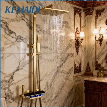 ชุดฝักบัวอาบน้ำแบบเทอร์โมสแตติก KEMAIDI สีทองเหลืองโบราณ พร้อมหน้าจอดิจิตอล 4 ฟังก์ชั่น ฝักบัวแบบเรนชาวเวอร์ 1