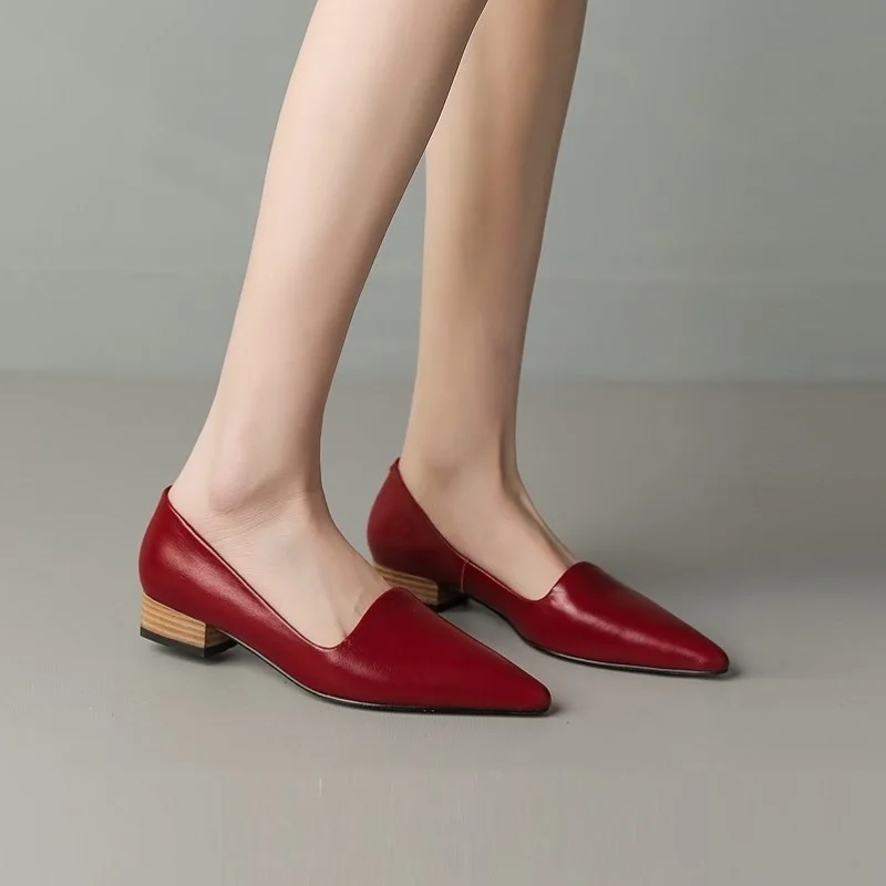 

Women Flats With Low Heel Spring Autumn Slip On Footwear Cowhide Real Leather Casual Flat Shoe Pointed Toe Women Flats