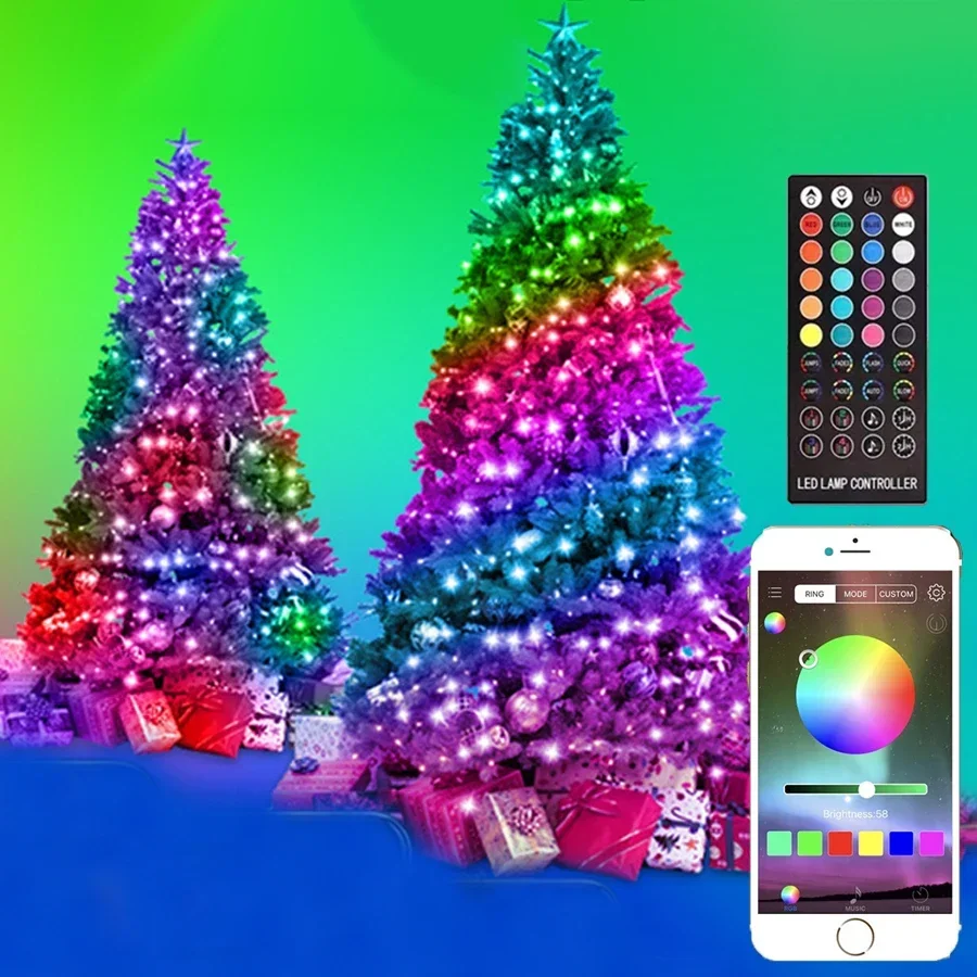 

10M 20M USB Smart App Control Christmas Tree Fairy Light Bluetooth APP Copper Wire String Light Outdoor Wedding Garland Light