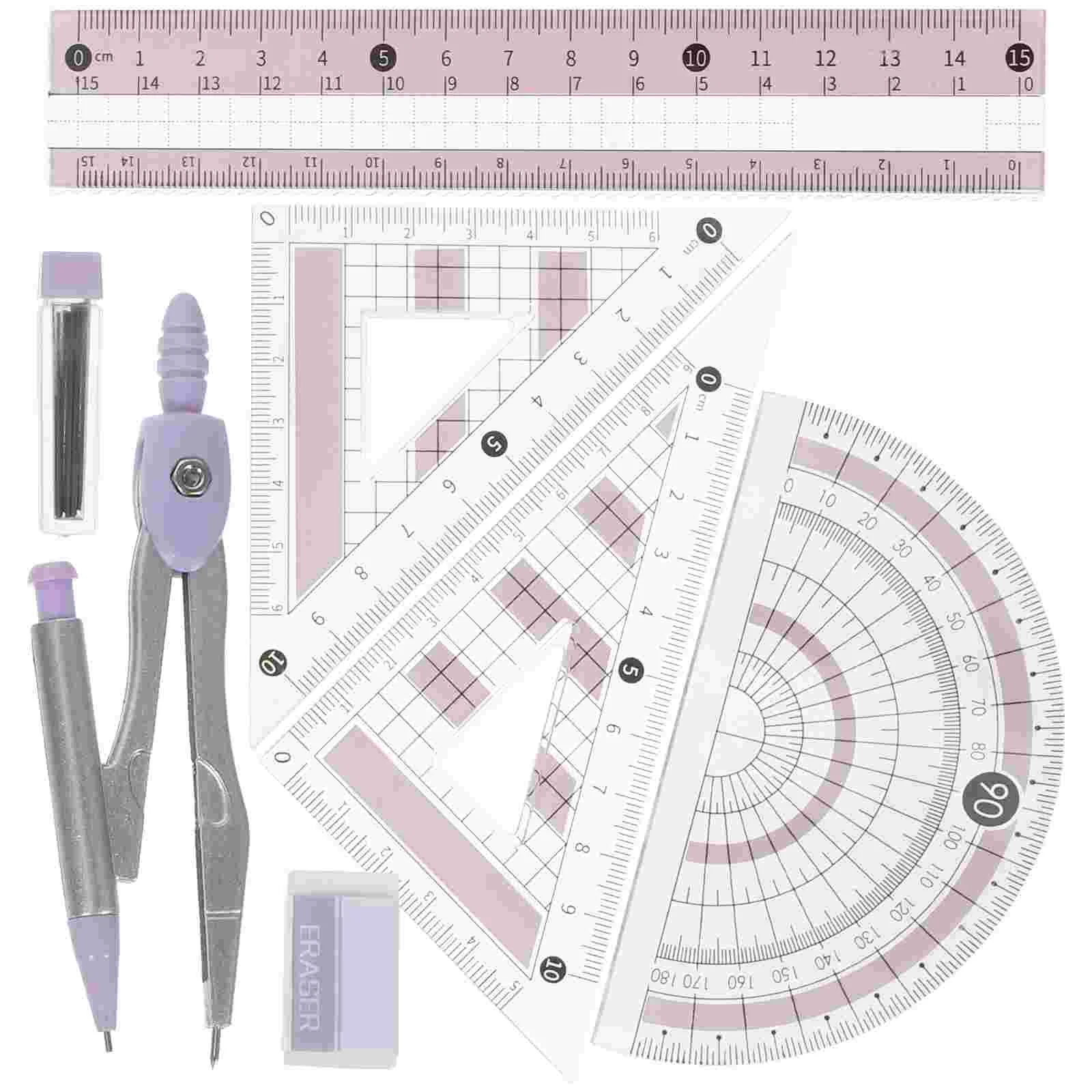 

Ruler Set Stationery Protractor Compass Triangle Board Major Drawing Accessories Kit Wrought Iron Office Child