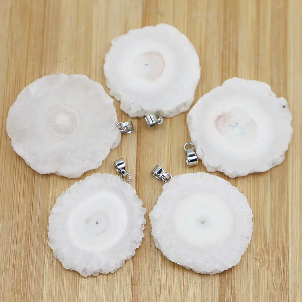 

Natural Stone White Crystal Toothcluster Round Cut Face Irregular Pendant Necklace Fashion DIY Jewelry Accessories Wholesale4Pcs