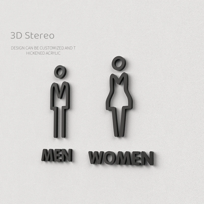 북유럽 스타일 실버 무광 화장실 표지판 아크릴 3D 화장실 문 벽 라벨 스티커 WC 욕실 표지판 아트샵 홈데코