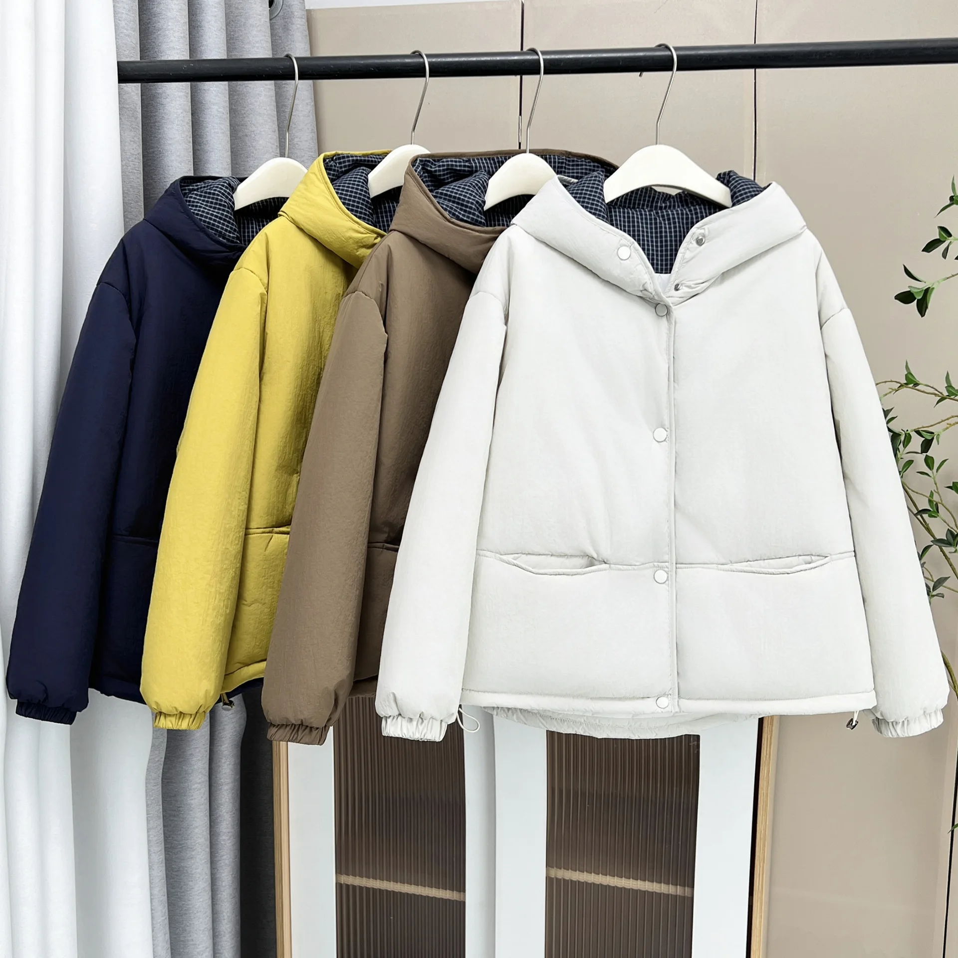 XXXXL Fashion Plus Size Women's Parkas Winter 2025 New Simple Hooded Patchwork Padded Jacket Warm Coat 1396