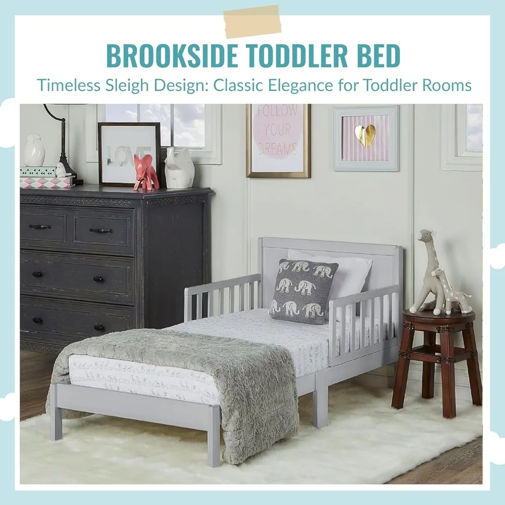 Toddler Bed In Pebble Grey, Low To Floor Design, Non-Toxic Finish, Safe Rails, Made of Pinewood 6