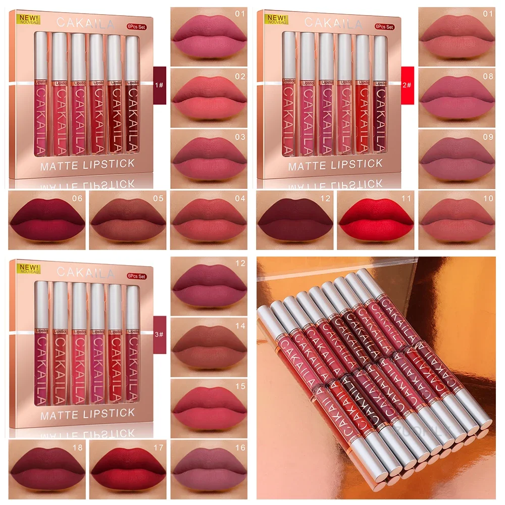 

6Pcs Set Of Boxes Velvet Matte Lipstick Lasting Non-stick Liquid Lipstick Lip Gloss Nude Glaze Lips Makeup Cosmetics Labiales