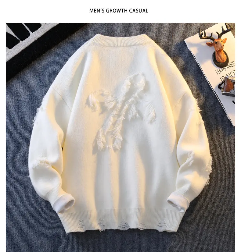 New Winter Fashion Patchwork Loose Sweater Men Streetwear High