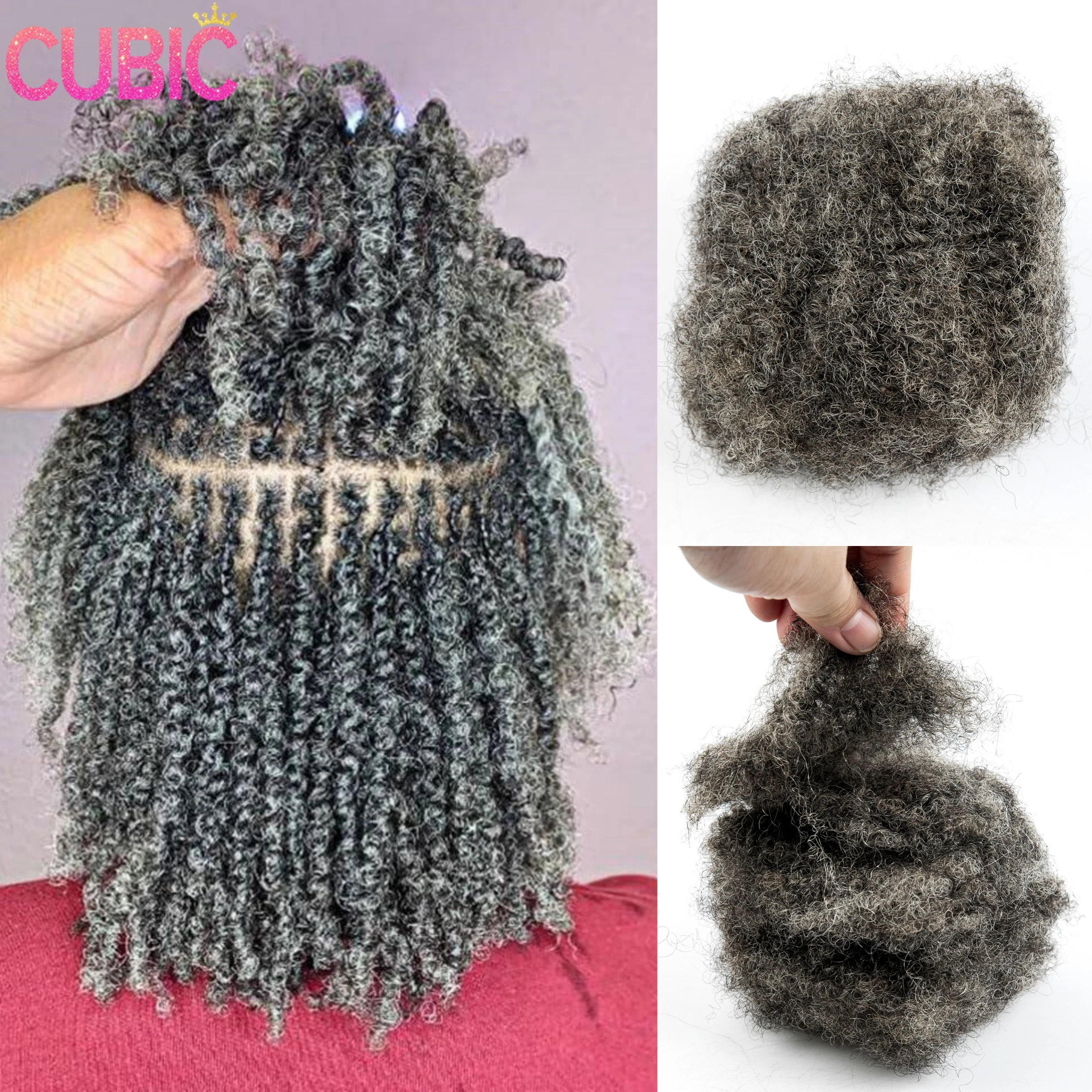30 Gram/Pc Brazilian Remy Hair Afro Kinky Bulk 8" Remy Bulk Hair No Weft Human Hair For Braiding Dreadlock Hair Salt Pepper Grey
