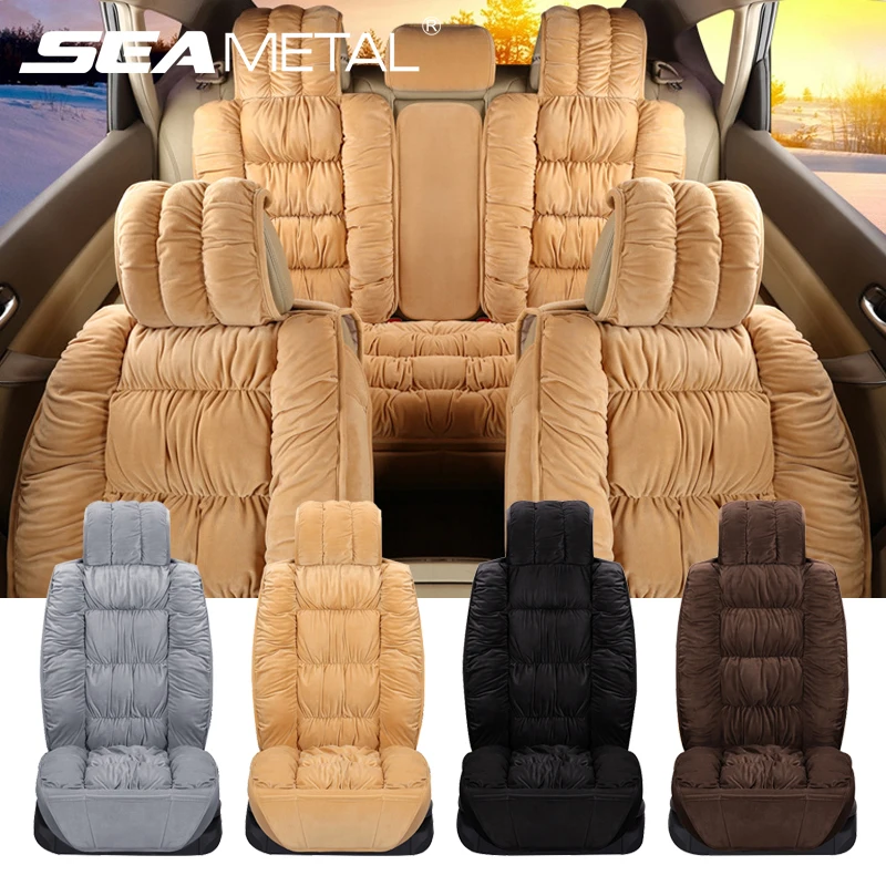 Winter New Car Interior Plush Car Seat Covers With Lumbar Support Cushion  For Driver & Passenger Seats