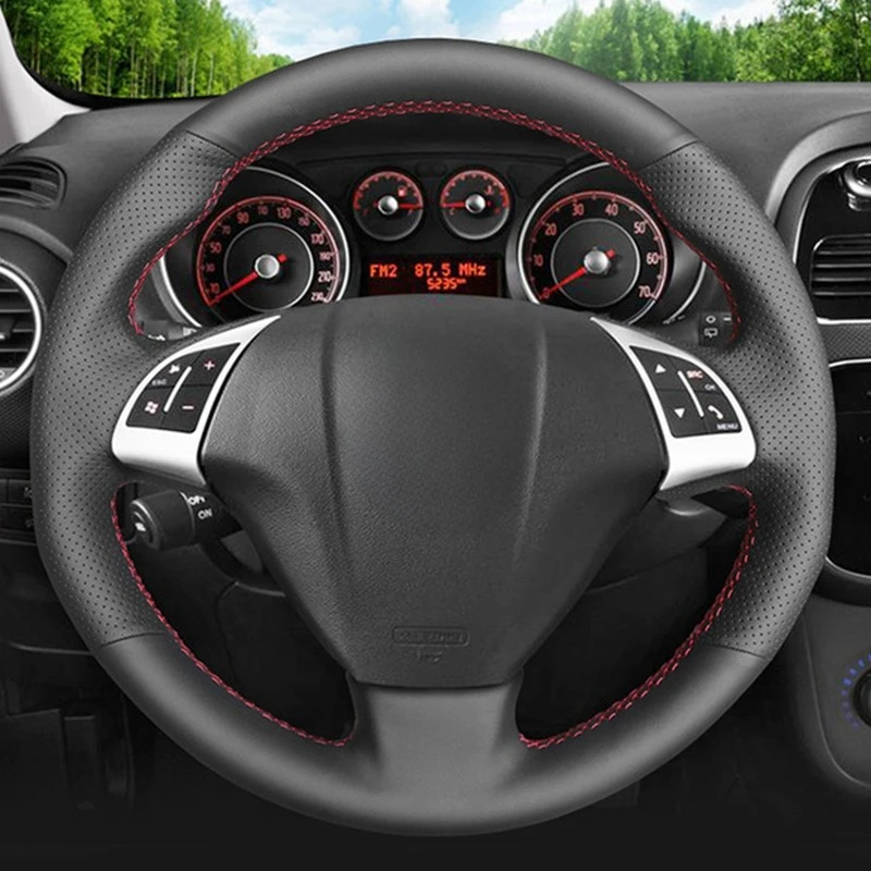 Coprivolante per auto in vera pelle scamosciata nera fai-da-te per Fiat Punto Bravo Linea 2007-2019 Qubo Doblo 2008-2015 Grande Punto - Image 2