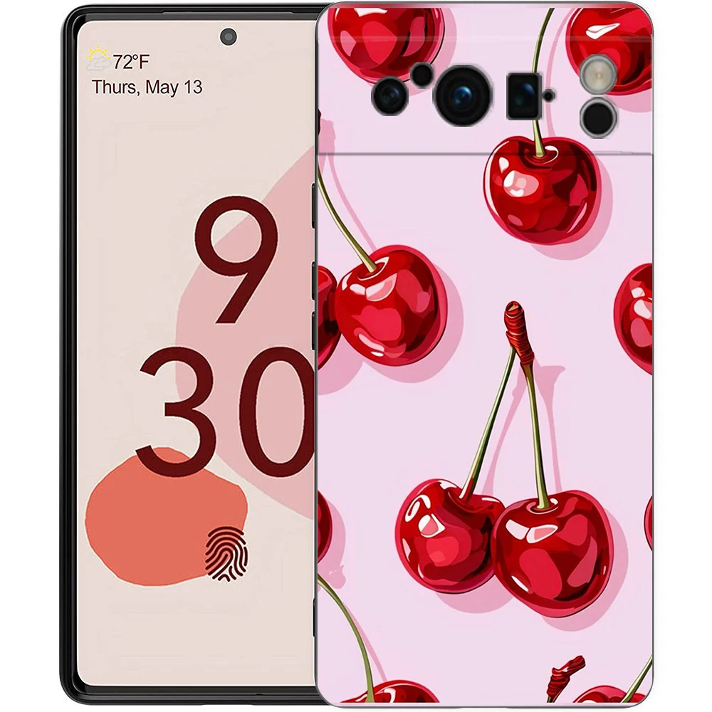 Elegant Red Cherry Shockproof TPU Phone Case - Soft Black Protective Cover