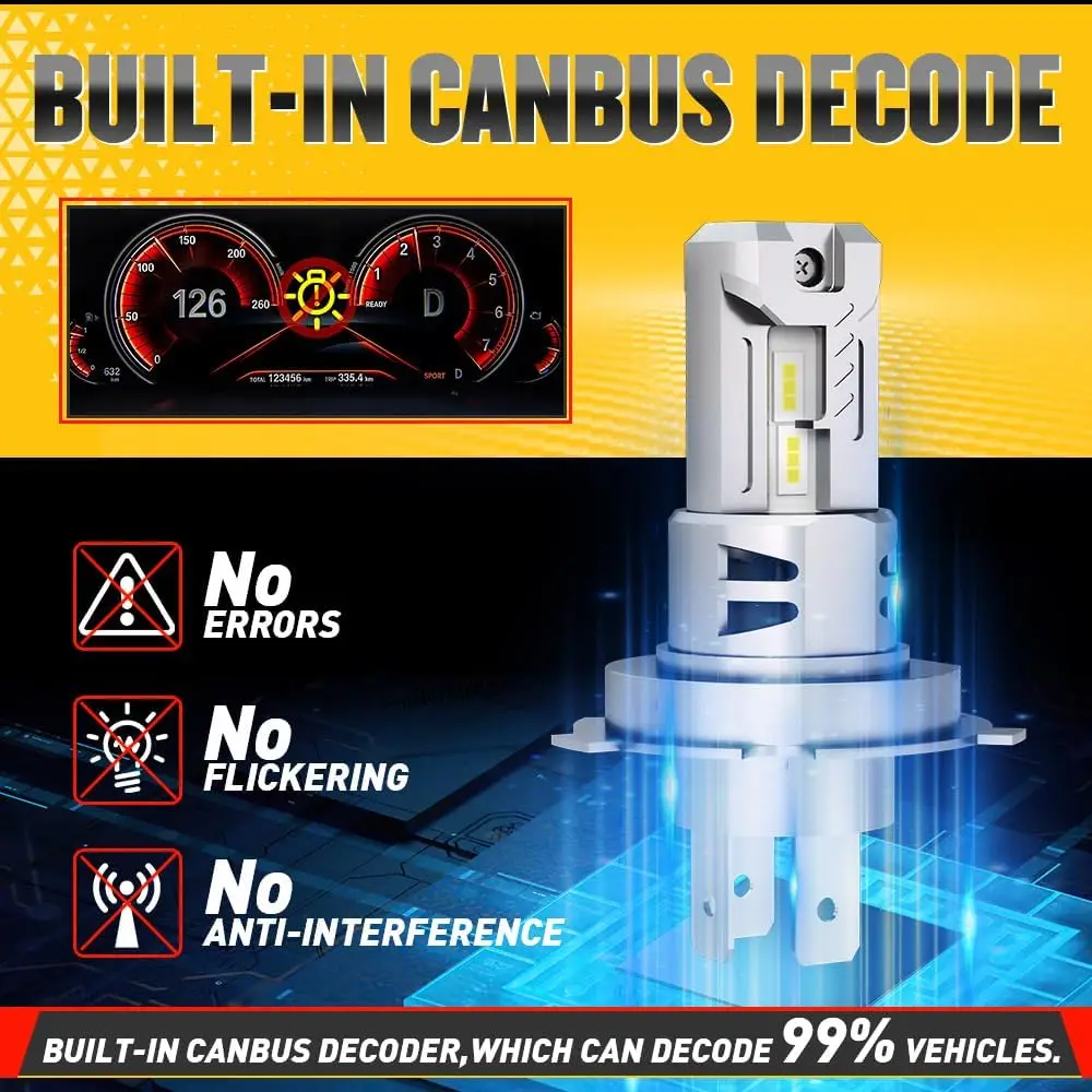 YVIUCEX H4 LED 라이트 캔버스 60000LM 150W 자동차 LED 헤드라이트 6500K 고출력 하이 로우 빔 자동 전구 팬 헤드램프 포함