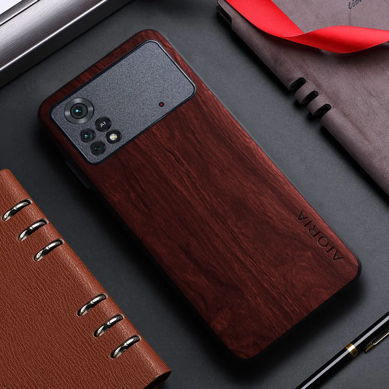 Bamboo Wood Pattern Leather Four-Corner Protective Back Cover