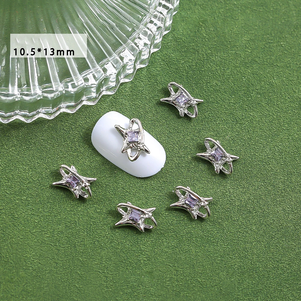 10Pcs Alloy Diamond Star Nail Art Charm 3D Sparkling Luxury Versatile Silver Star Nail Ornament DIY Exquisite Nail Accessories