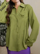 

Sister Fara New Behind Bow Lace Up Shirt Spring Women's Long Lapel Loose Blouses Autumn 2022 Ladies Irregular Solid Casual Shirt