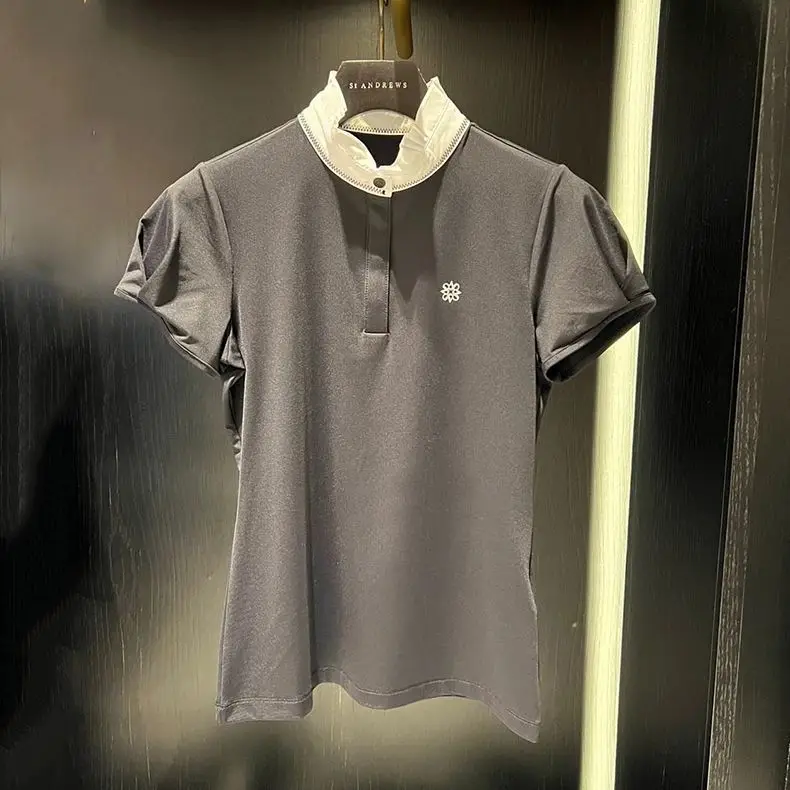 ST ANDREWS 2024 New Women's Golf Sportswear Fashion Versatile Casual Stand-Up Collar Short Sleeve Top 2