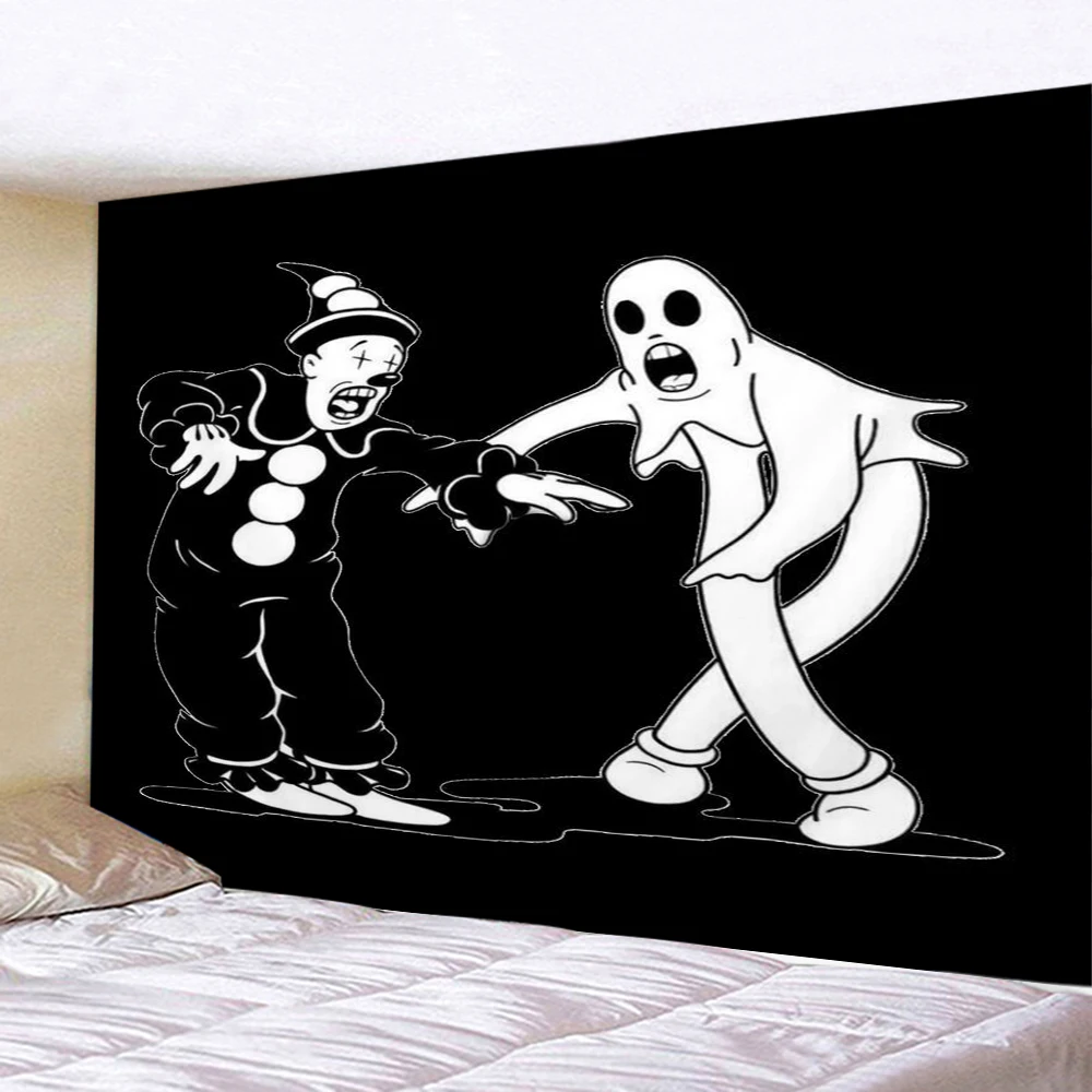 

Black And White Clown Ghosts Tapestry Hippie Wall Hanging Halloween Horror Tapestry Wall Art Background Cloth Ceiling Tablecloth