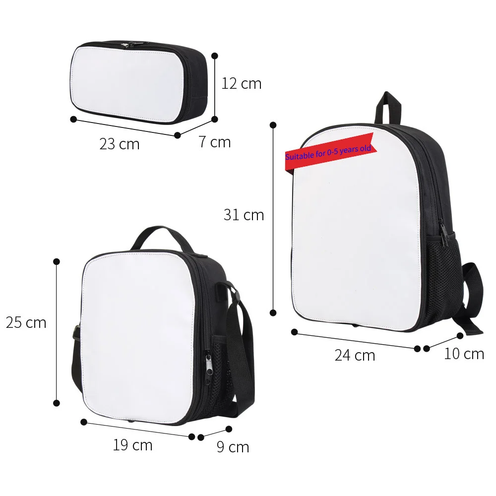 Sublimation Printing Blank School Bag Backpack Lunch Box Pencil Bags For Students Three Sets Kids  Boys Girls Bookbag Gift 6