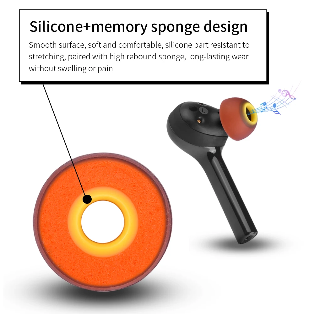 6Pcs for Xiaomi Air 2 Pro Memory Foam Ear Tips TWS Eartips for Freebuds/B&O H3 E4 E8/Sennheiser IE80 Earbuds Tips