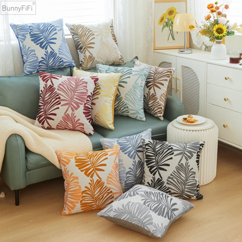 

Linen Plants Cushion Cover Pouf Tropical Pillow Cover 45x45 55x55 House Decoration Fur Living Room Plush Sofa Couch Housse
