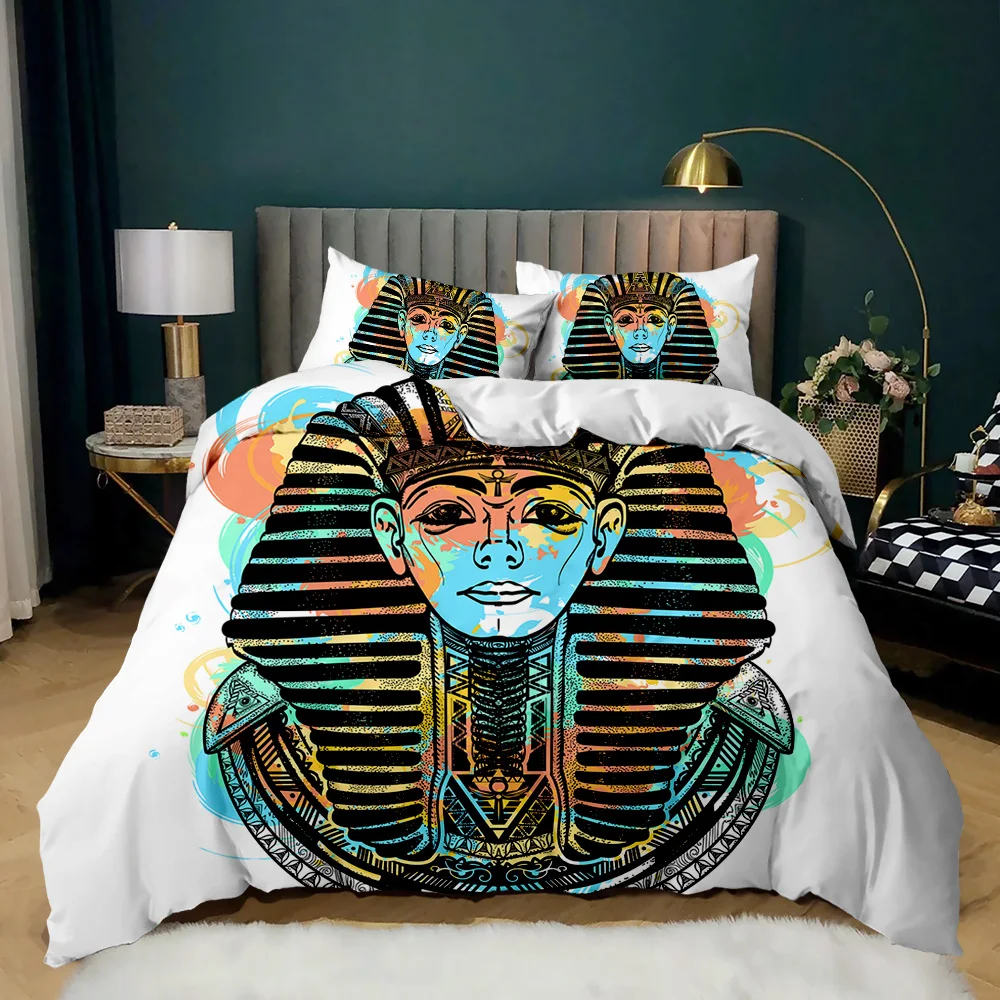Pharaoh Bedding Sets,King Size 3D Ancient Egypt Tribe Decor Comforter Cover Set for Adult Egyptian Pyramid Polyester Duvet Cover - Image 2