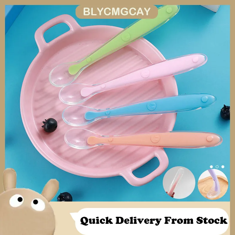 Baby Soft Silicone Spoon Soft Head Soup Spoon Baby Eating Training Spoon and Storage Box Feeding Tableware Set 2