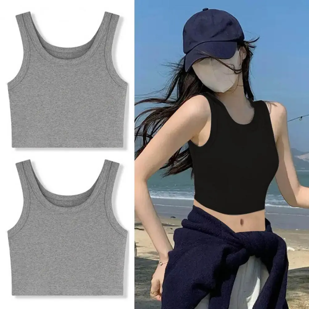 

Женский короткий топ, летние вязаные майки, однотонный жилет с круглым вырезом, пуловер, свитер, уличная одежда, облегающий топ из 2 предметов