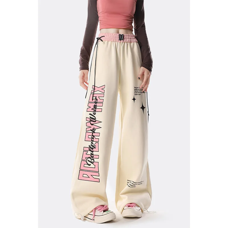 Hip Hop Trendy Letter Printed Straight Casual Pants For Men And Women American Vibe Loose Fitting Sports Wide Leg Pants american vibe style pants high street trendy men s splashed ink yellow mud vintage jeans hiphop straight leg pants