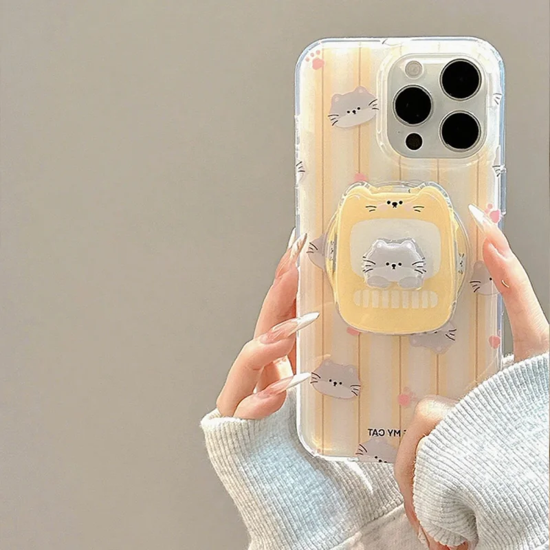 Adorable Cartoon Kitten Magnetic Phone Grip & Stand
