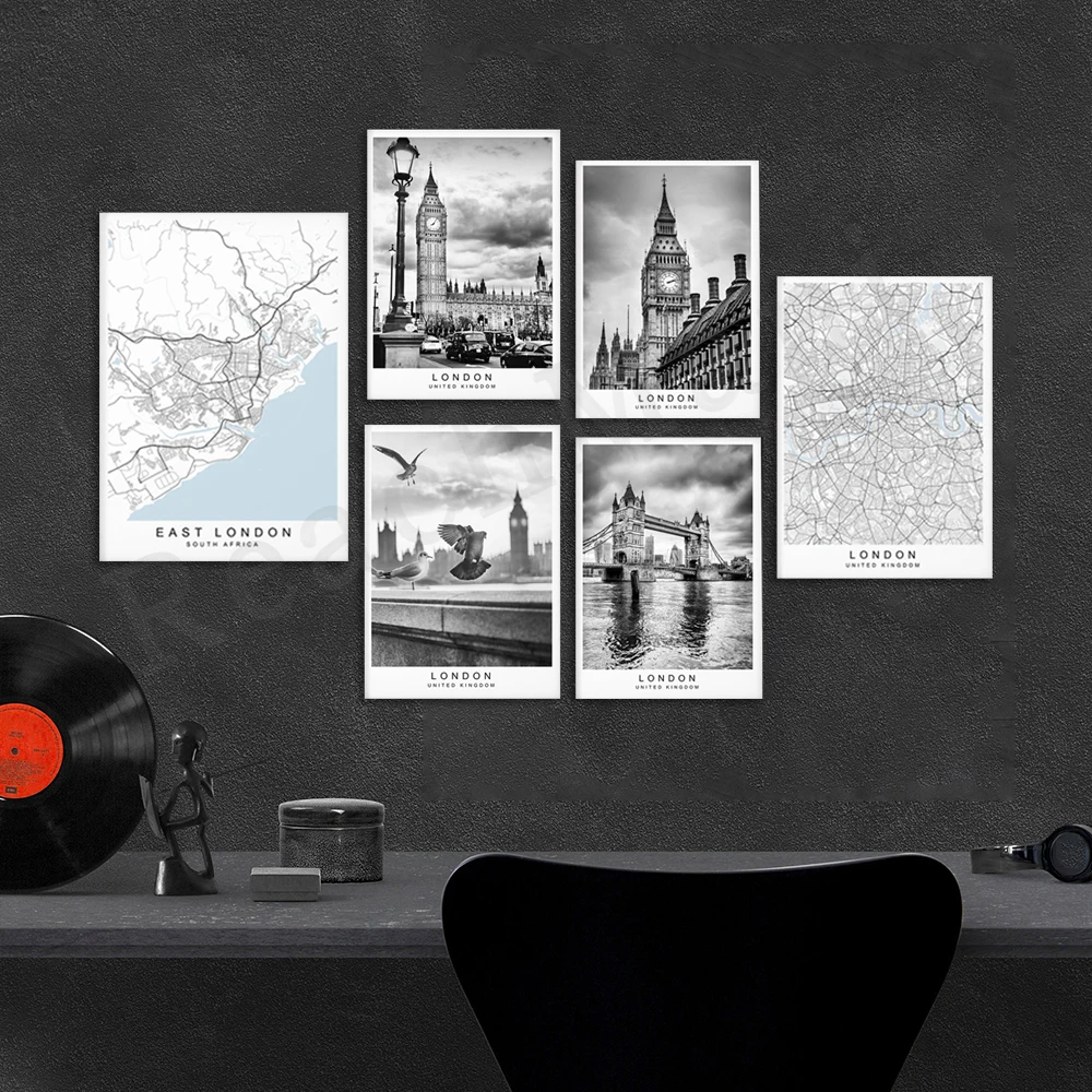 London In Bianco E Nero Big Ben Tower Bridge Gerkin City Poster, London City Canada Map, London England Uk Map, Poster Di Viaggio