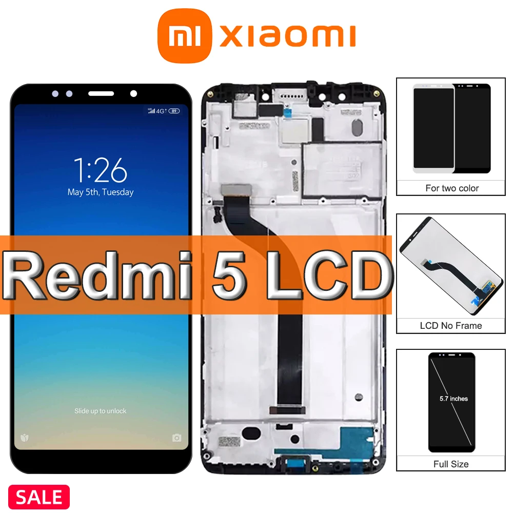 5.7&#39;&#39; Original Xiaomi Redmi 5 LCD Display + Touch Screen Digitizer Assembly For Redmi5 MDG1, MDI1 Screen Replacement With Frame