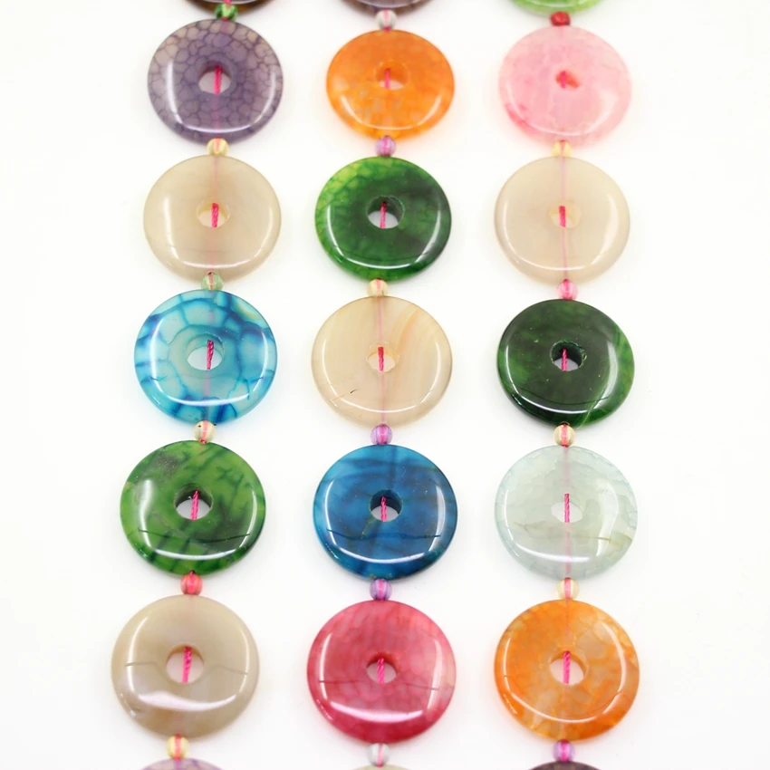 14PCS/Strand Mix Colour Dragon Vein Agates Donut Loose Beads,Natural Onxy Lucky Safety Pendants Earrings Necklace Jewelry Making