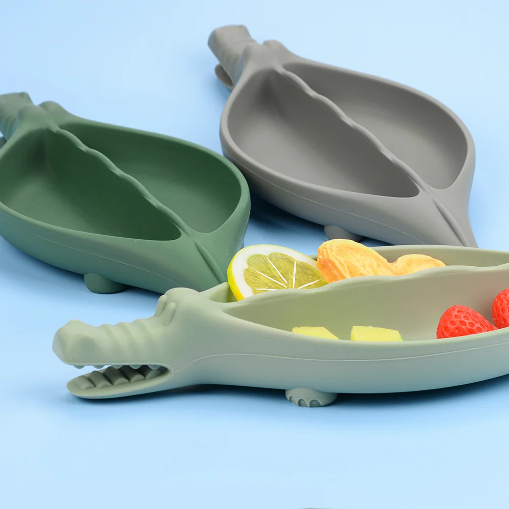 Baby Plate, Crocodile Tableware, Silicone Plate, Kids Solid Feeding Tableware, Children's Feeding Dishes, BPA Free, Silicone Dining Plate, Silicone Meal Set, Silicone Feeding Set