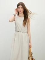 FSLE Simple Sleeveless Linen Dress for Women – 2025 Summer New Collection Elegant Chic Long A-line Skirt 25FS12528