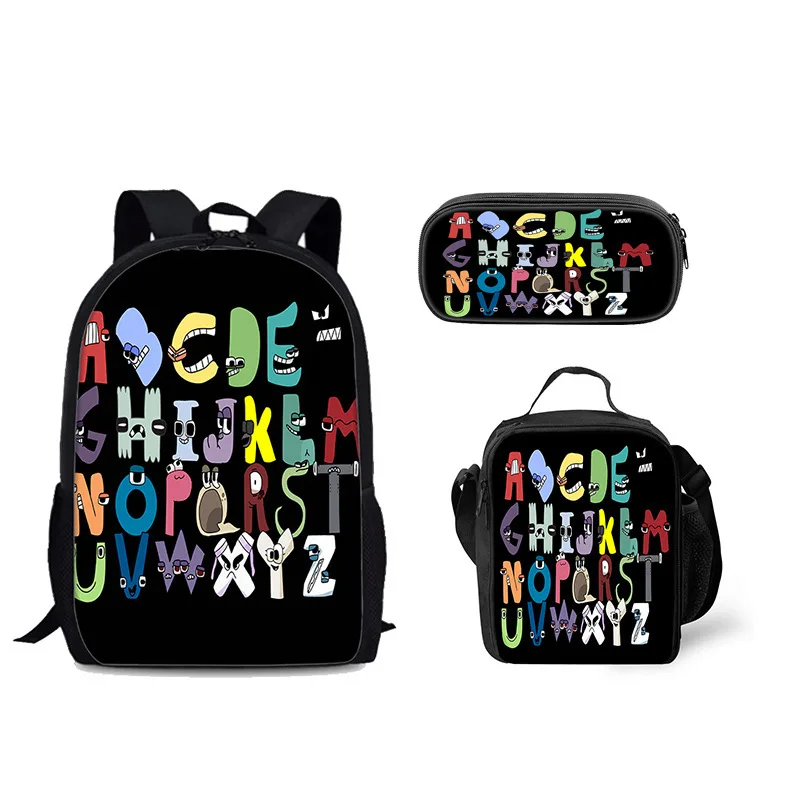 Creative Fashion Funny Alphabet Lore 3D Print 3pcs/Set pupil Large Capacity Bag Laptop Daypack Backpack Lunch bag Pencil Case