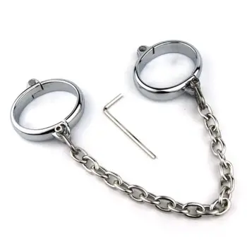 Stainless Steel Wrist Handcuffs Ankle Cuffs with Chain Neck Collar Bdsm Bondage Restraints Shackle Adult Sex Toys for Women Men 3